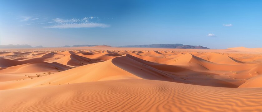 A panoramic view of  desert with vast dunes stretching