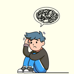 a man sitting experiencing stress