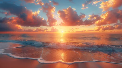 Fotobehang golden sunset and sea landscape. © aekkorn