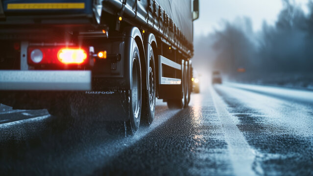 Lorry maneuvering through the thoroughfare, depicted from beneath
