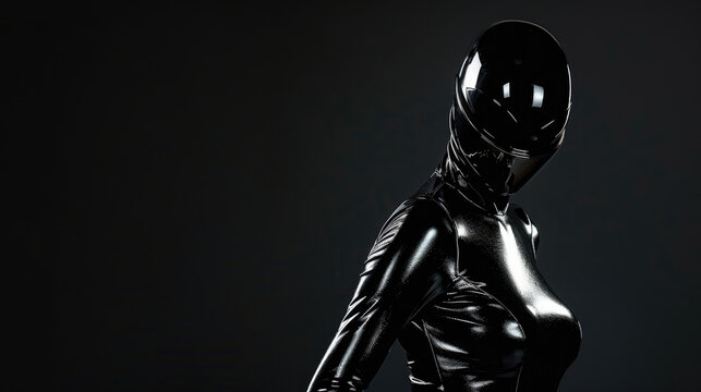Woman in a beautiful latex suit on a black background