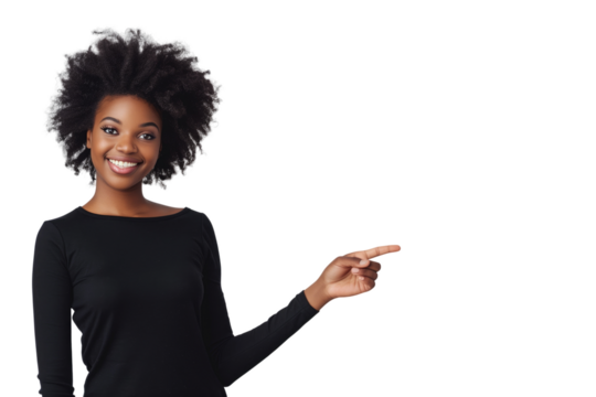 30's woman with introduce gesture