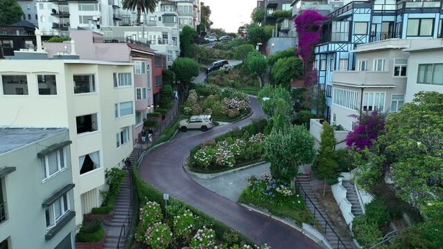 Aerial video of lombard street San Francisco