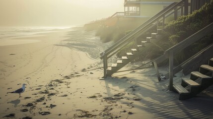 Obraz premium Seaside Cabin at Twilight with Seagull