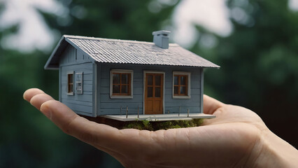 Concept of buying or building new home offering a new dream house at the empty field with copy space