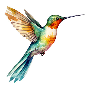 Clipart illustration, collection of hummingbird, leaves autumn and flowers on white background. Suitable for crafting and digital design projects.[A-0001]