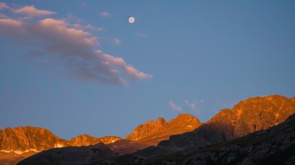 Naklejka premium Moonrise over Rugged Mountain Peaks