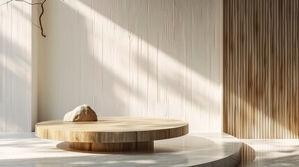  wood podium minimal white wall scene
