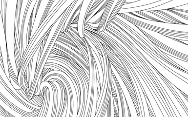 Abstract wavy, waving, billowy and undulating lines wallpaper. Curving, squiggly lines with twist effect black and white background.