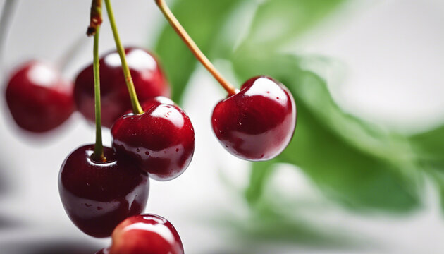 Delizia Rosso Rubino- Ciliegie Fresche su Fondo Bianco Pulito