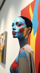 Woman portrait with colorful body paint. woman with colorful paint on her face. Vertical orientation