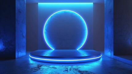 Abstract cylinder pedestal podium with Sci-fi dark blue abstract room for mockup products