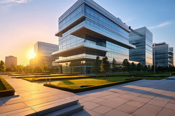 Science and Technology Park Square and Office Building. AI technology generated image - obrazy, fototapety, plakaty