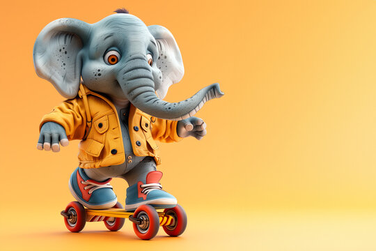 cute elephant character in roller skater