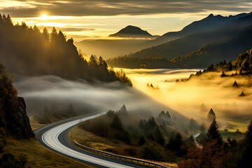 A winding road in the mountains. AI technology generated image
