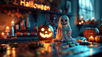 jack o lantern ghost in Halloween background 