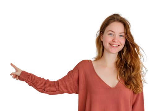 30's woman with introduce gesture