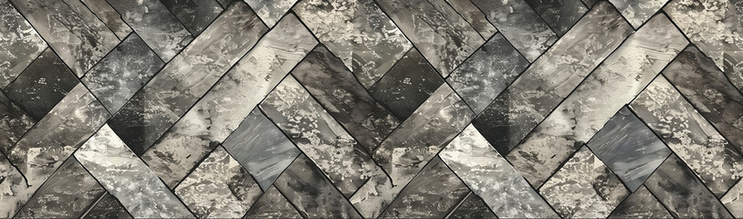 Abstract Herringbone Circuit background with a digital twist, resembling interconnected circuits, in shades of grey and silver