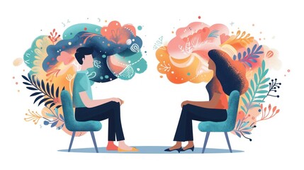 Mental health and psychotherapy concept illustration  - obrazy, fototapety, plakaty