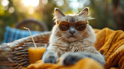 Cool Cat Wearing Sunglasses Relaxing Outdoors