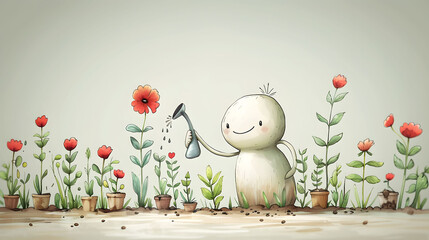 Friendly Character Cultivating Plant in Fantasy Garden