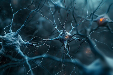 Biological neuron structure. AI technology generated image