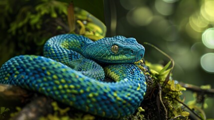 Obraz premium Blue viper snake on branch