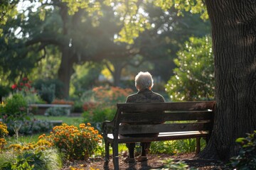 Fototapeta premium Senior man sitting on a wooden bench