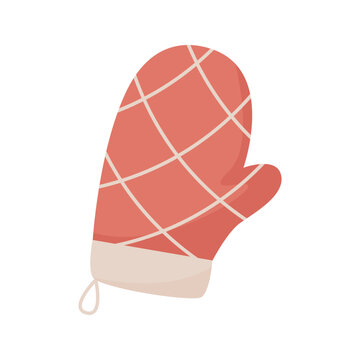 recommend clip art: Cooking pot isolated on white background. Homemade kitchen oven mitt in form of quilted red mitten, isolated vector graphic