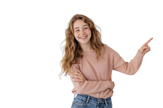 30's woman with introduce gesture