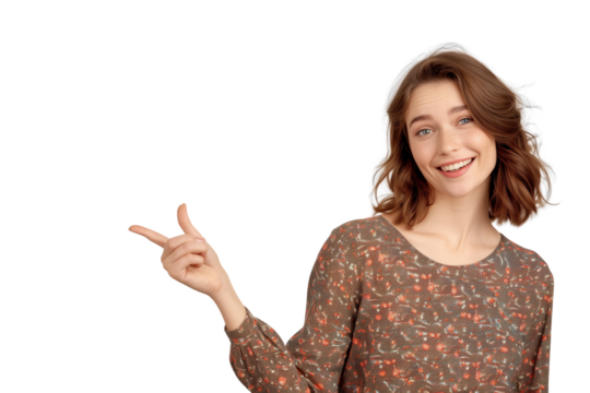 30's woman with introduce gesture