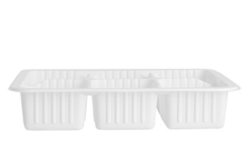 Disposable plastic container with cells on empty background