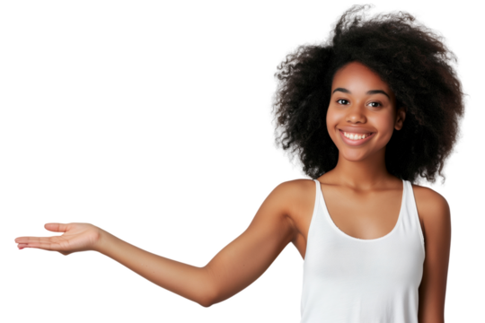 30's woman with introduce gesture