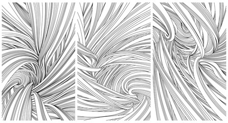 Set of abstract hand drawn backgrounds with hand drawn wavy lines. Monochrome illustration collection.