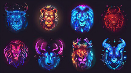 Twelve zodiacs concept. Horoscope Lion zodiac sign. - obrazy, fototapety, plakaty