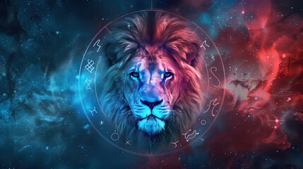 Twelve zodiacs concept. Horoscope Lion zodiac sign.