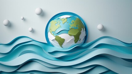 Ecology and world water day, Saving water and world Environment day, environmental protection and save earth water, Paper art