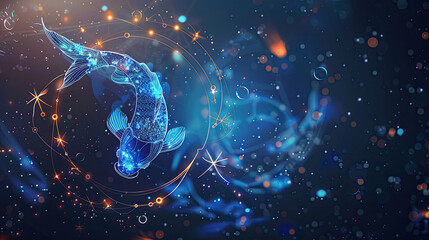 Twelve zodiacs concept. Horoscope Pisces zodiac sign.
