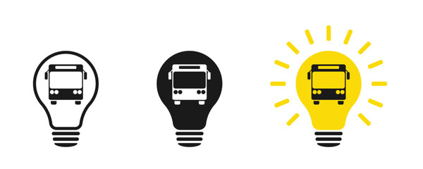 Set of light bulb icons with bus, illustration