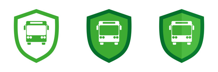 Shield icon set with bus, illustration