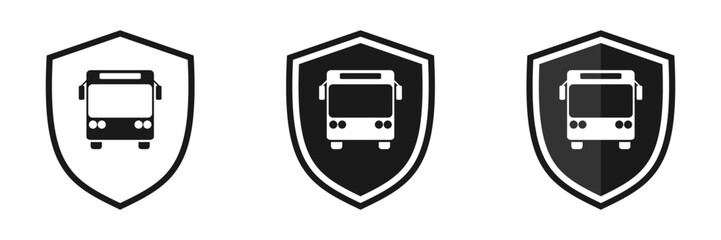 Shield icon set with bus, illustration