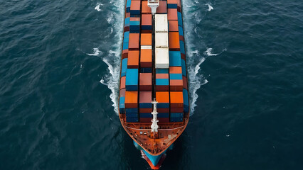 webinar banner, Aerial top view of cargo maritime ship with contrail in the ocean ship carrying container and running for export  concept technology freight shipping by ship - obrazy, fototapety, plakaty