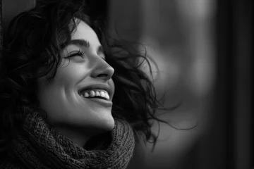 Foto op Canvas A portrait of joyful conscious woman beams with happiness, close up ,mindfulness © Наталья Добровольска