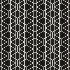 Vector seamless pattern. Repeating geometric elements. Stylish monochrome background design. - 762371104