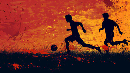 soccer players in the sunset