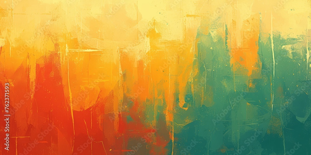 Wall mural abstract background in color of the rasta flag in yellow green and red, grunge effect.