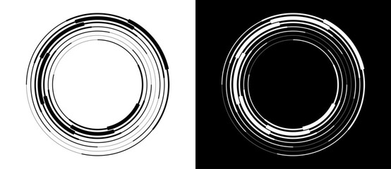 Abstract background with lines in circle. Art design spiral as logo or icon. A black figure on a white background and an equally white figure on the black side. - 762371791