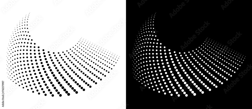 Poster modern abstract background. halftone dots in spiral. round logo, design element or icon. a black fig
