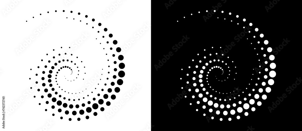 Poster modern abstract background. halftone dots in spiral. round logo, design element or icon. a black fig