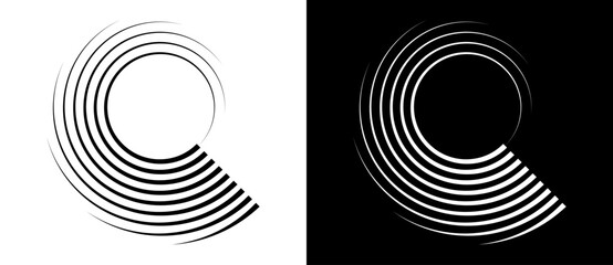 Abstract background with lines in circle. Art design spiral as logo or icon. A black figure on a white background and an equally white figure on the black side. - 762372914